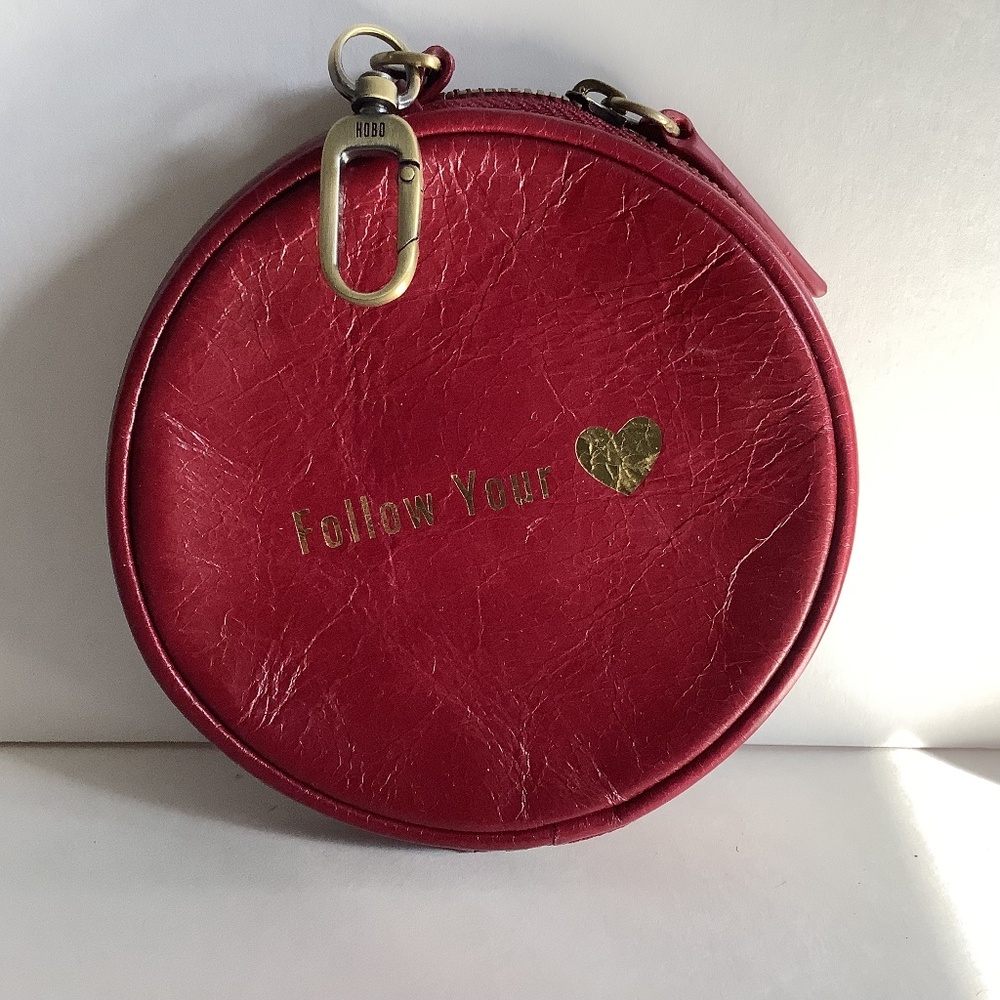 HOBO Red Round Zip Coin Pouch with Gold Heart